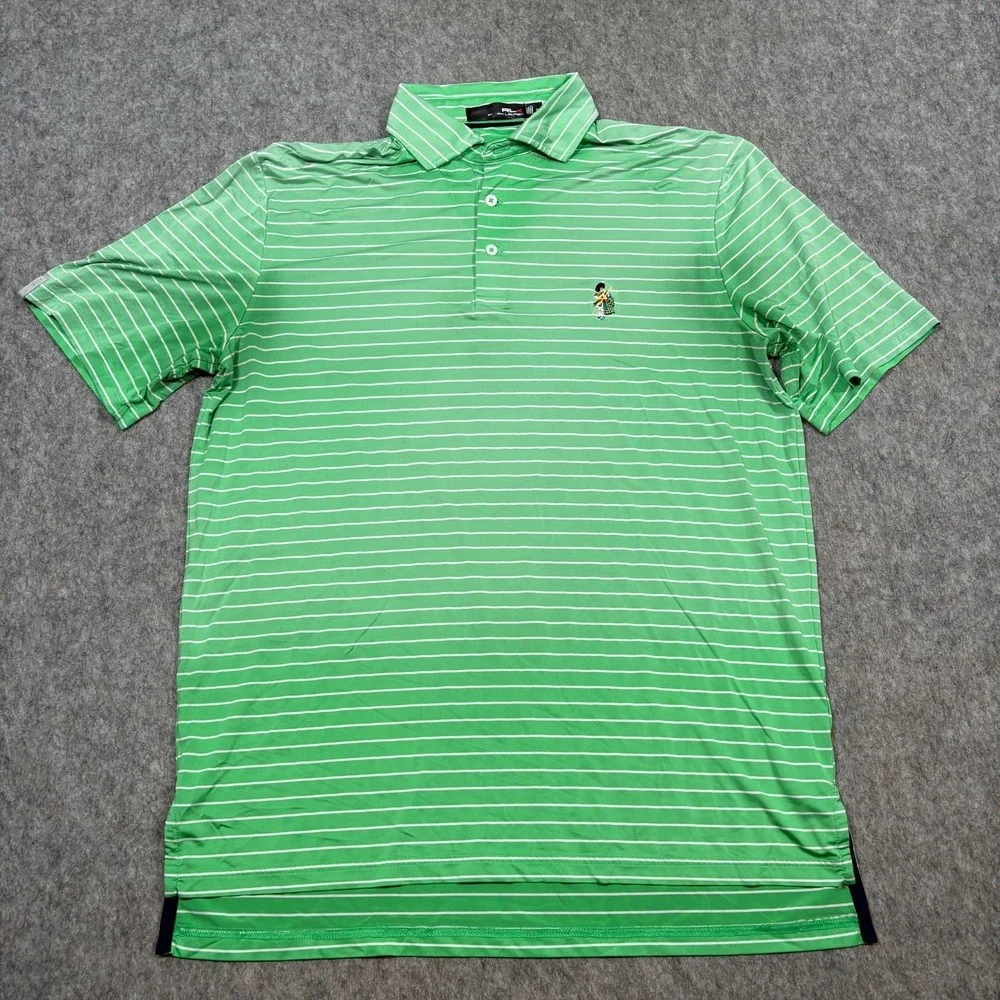 Ralph Lauren Polo Shirt Men's Top Size‎ Medium Green Stripes Short Sleeve Golf